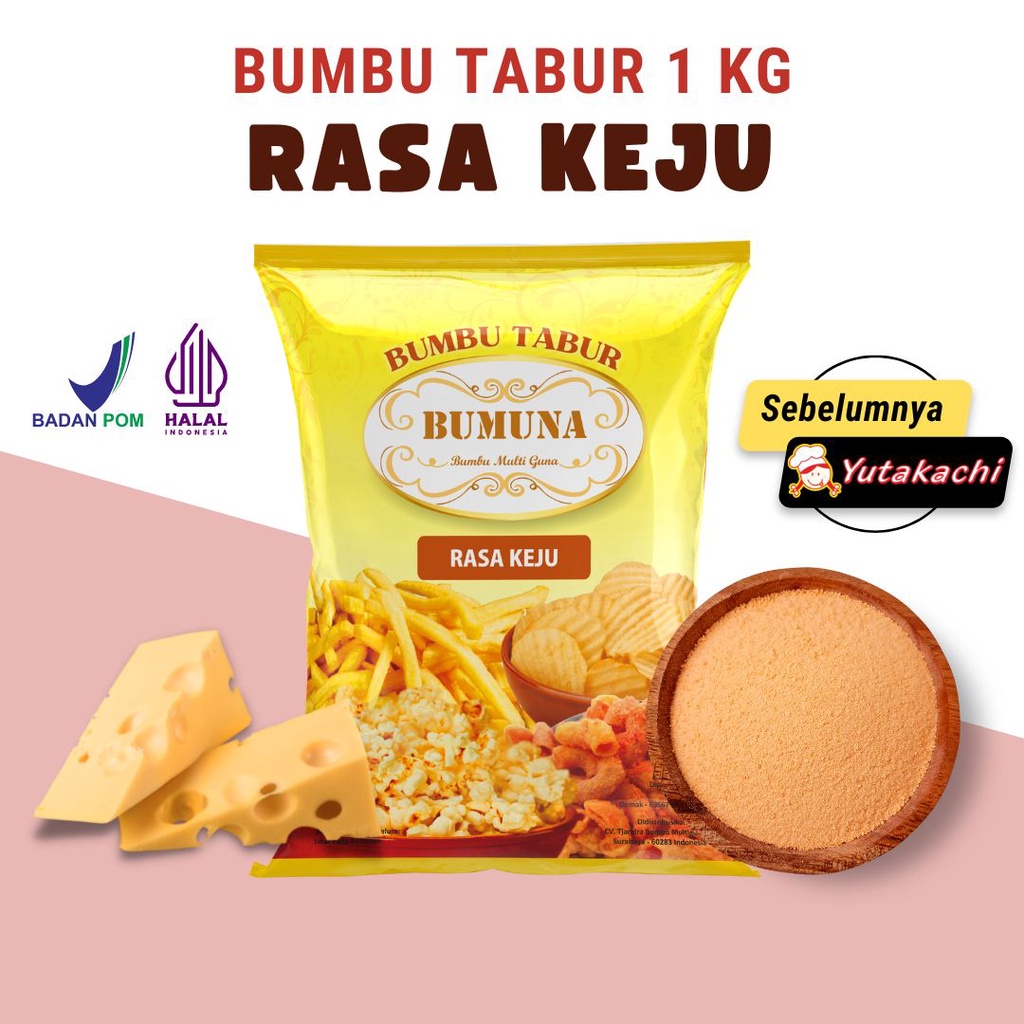 Bumbu Tabur Keju 1kg Bumuna / Premium Bubuk Tabur Bumbu Keripik Kentang Lidi Ayam Makaroni Jamur Tahu Penyedap Rasa 1 kg (balado/bbq/pedas manis/jagung bakar/keju) Pusat Bumbu