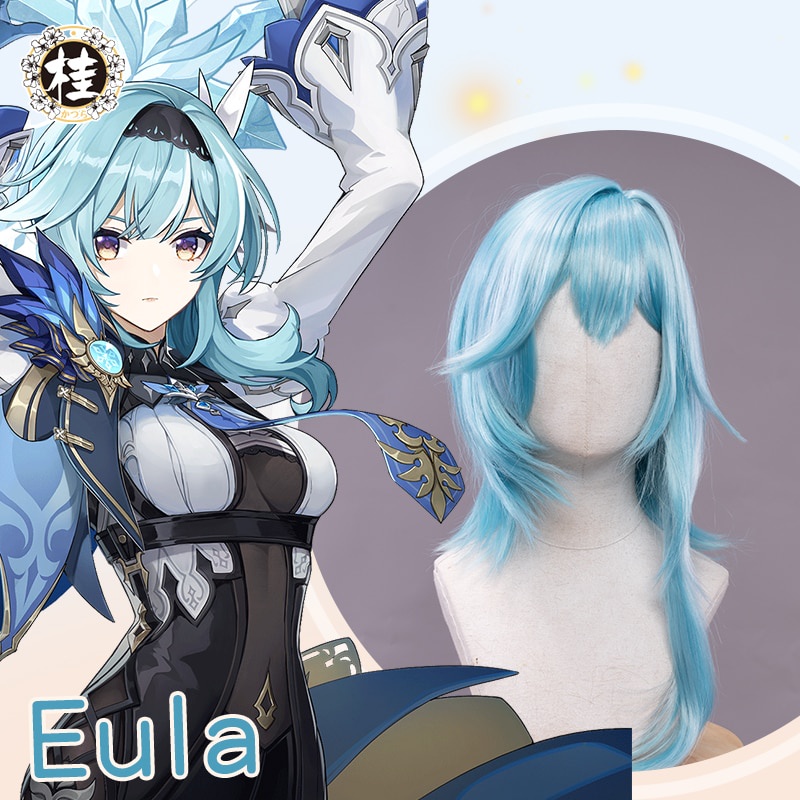 PREORDER UWOWO Eula Cosplay Wig Game Genshin Impact Long Hiar Light Blue 40cm Cosplay Wigs