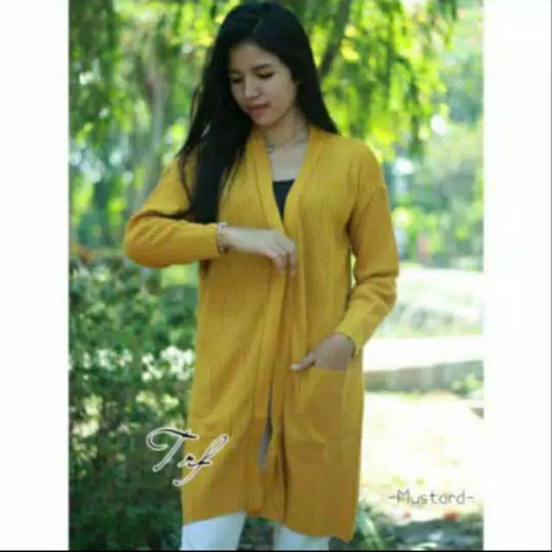 DISCON!!CARDIGAN RAJUT WANITA /LONG CARDIGAn BELLE /CardIgan Oversize /Cardigan Outer wanita /discon-Mustard