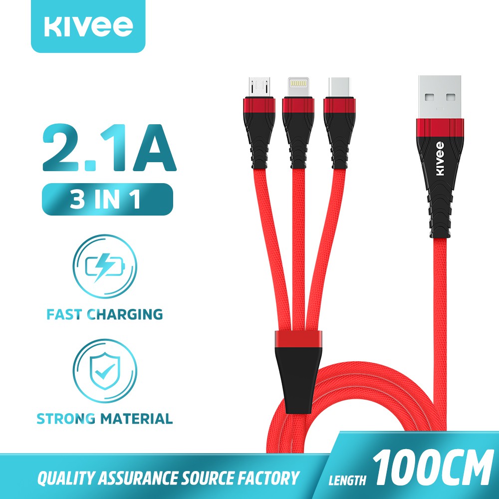 Kivee Kabel 3-IN-1 Android Micro USB Type-C IOS Apple Samsung Iphone Fast Charging CH062