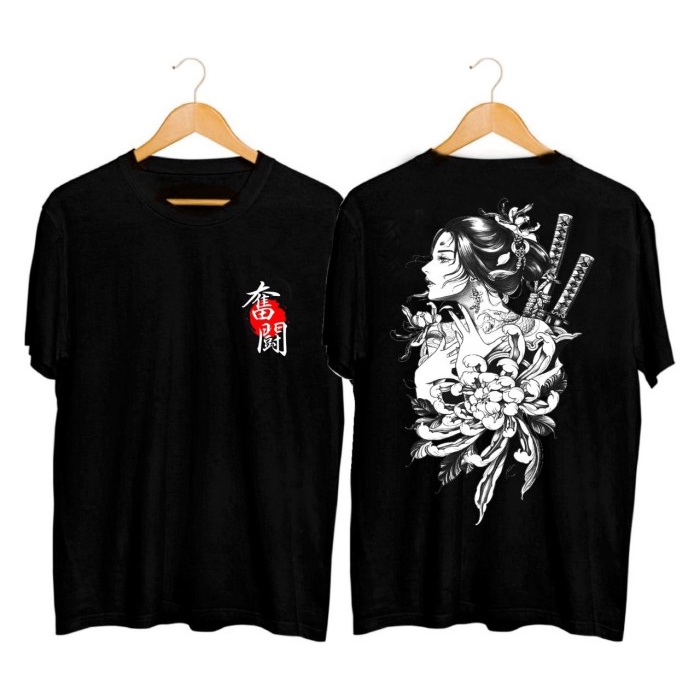 Baju Kaos distro cowok Kaos Distro Pria T-Shirt Pria Kaos Pria Tulisan Jepang - Hitam, M