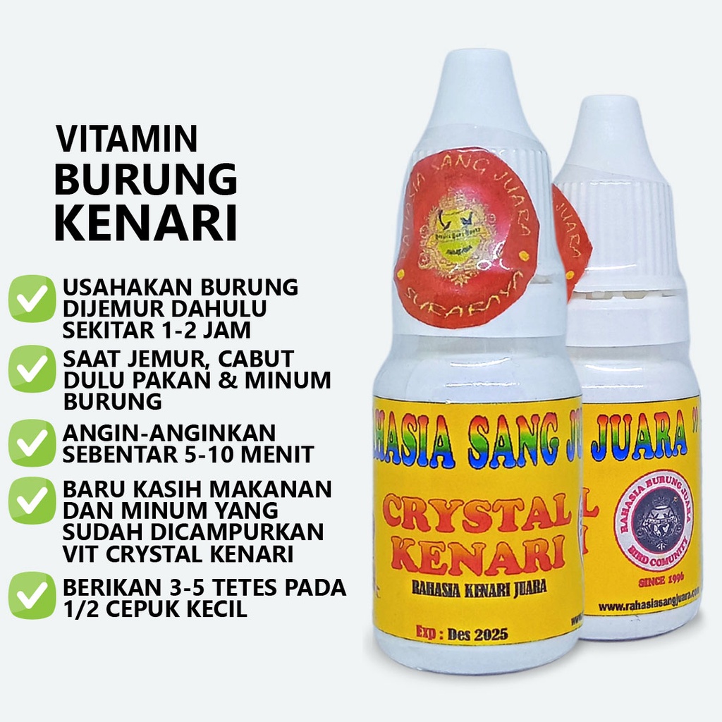 CRYSTAL KENARI | VITAMIN BURUNG KENARI GACOR MENGATASI KENARI MACET BUNYI BISA UNTUK PAUD DAN DEWASA