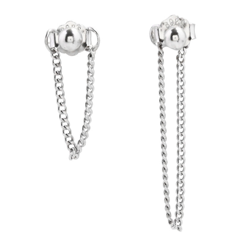 Perak Menjuntai Rantai Anting Silver Dangle Chain Earrings Women Jewelry