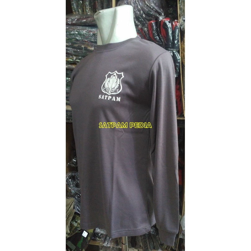 Kaos Satpam Panjang Abu Logo Putih - Kaos Security Panjang Abu