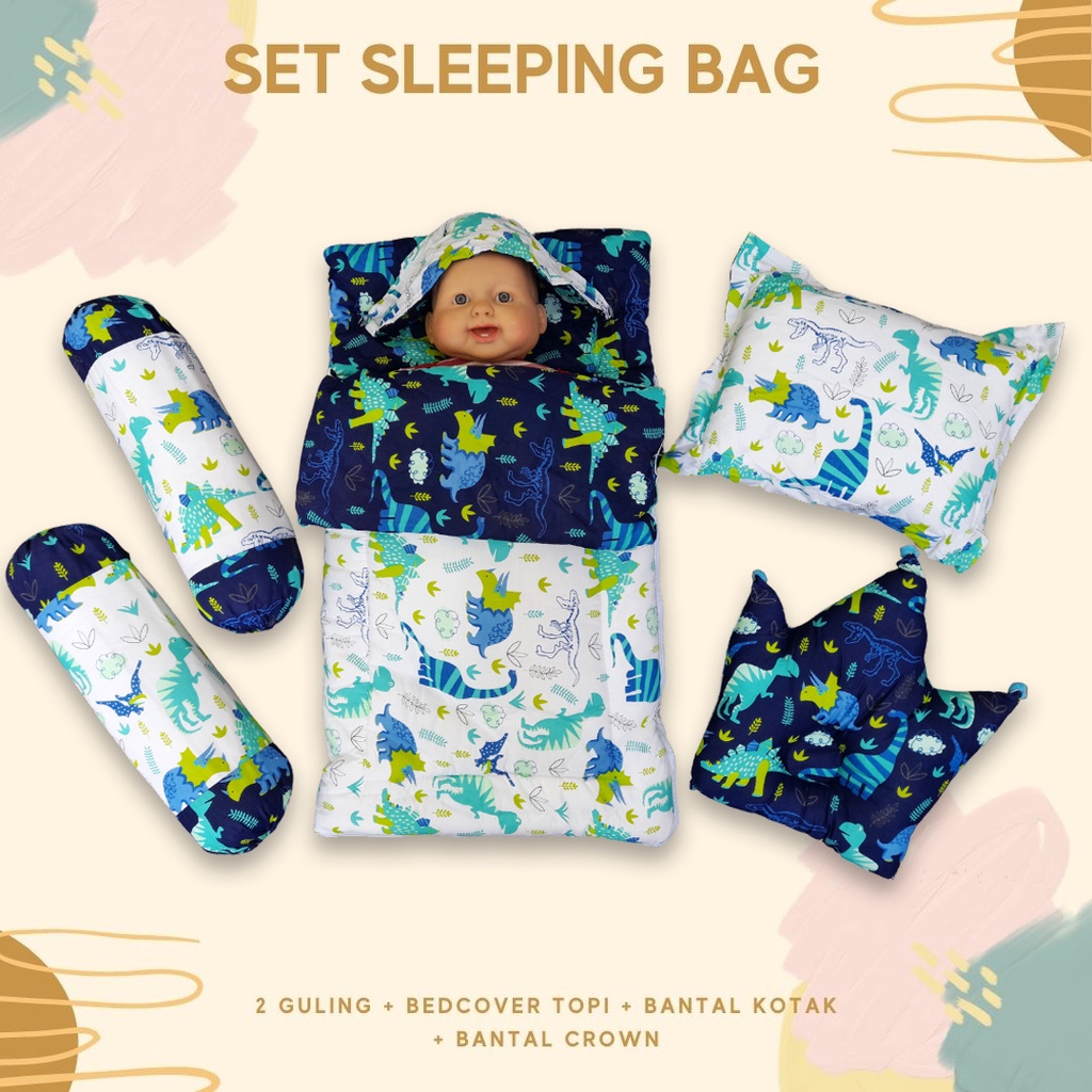 DINO NAVY SET SLEEPING BAG LENGKAP MULTIFUNGSI - Selimut Bayi bc akachan guling bedset