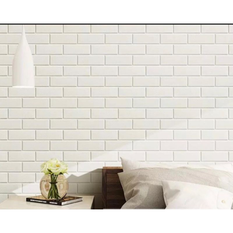 wallpaper dinding 3D foam bata putih kulit jeruk uk 70x77cm-3