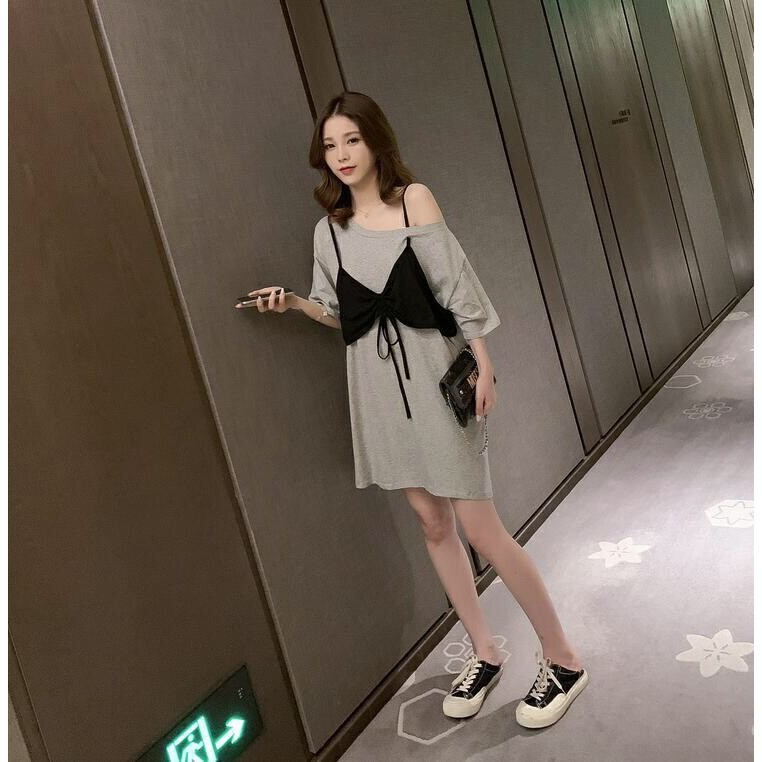 KDR-11 dress casual terusan wanita import korea jepang hitam fake layer