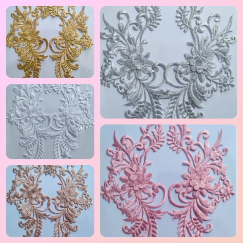 Renda Bordir Set Kerah / Sepasang motif bunga
