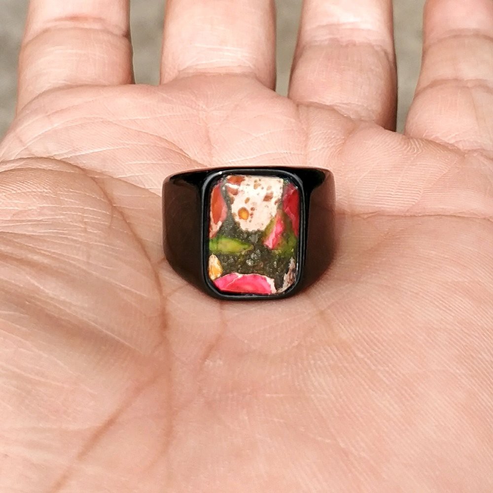 CINCIN BATU AKIK NATURAL PIRUS AFRIKA MINIMALIS OCTAGON TITANIUM BLACK