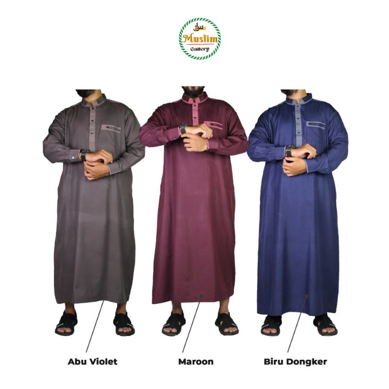 Baju Jubah Gamis Pria Lengan Panjang Model Saudi Bahan Katun Dengan Manset di Lengan-5