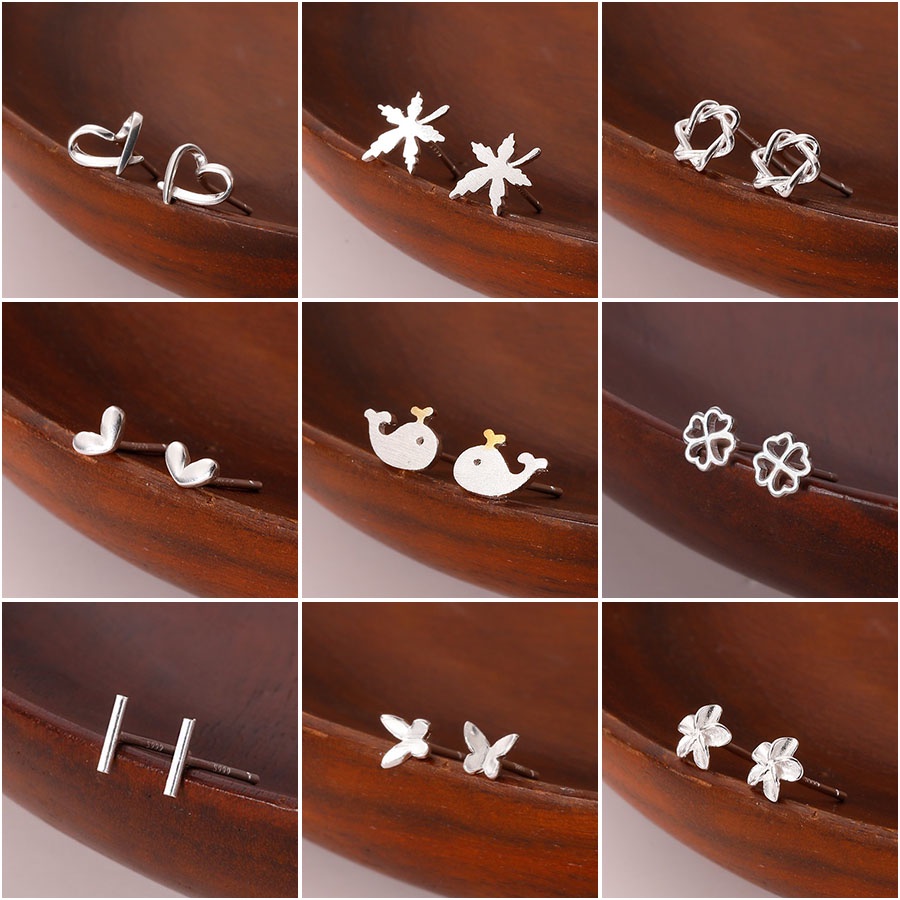 Anting Stud Mini Bahan S925 Silver Gaya Korea Untuk Perhiasan Pelajar