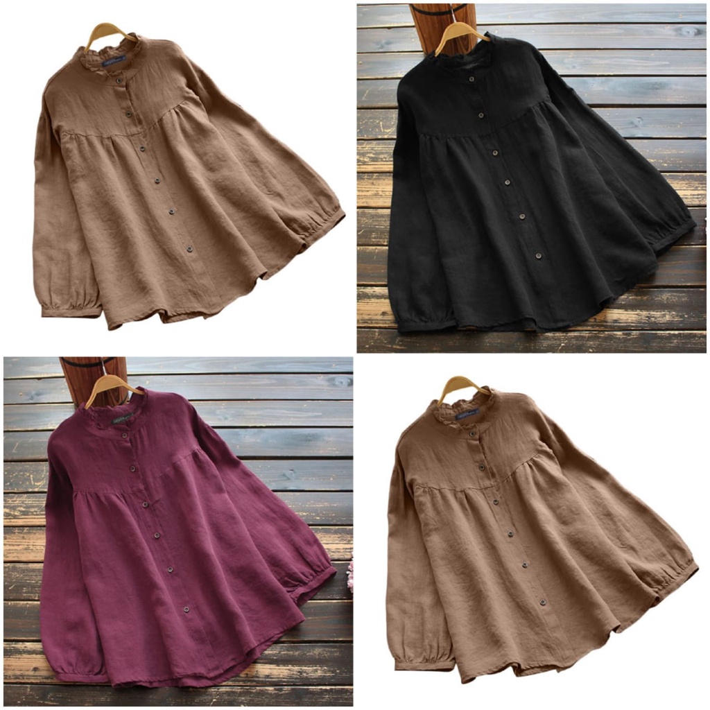 YUJI BLOUSE-blouse linen / blouse wanita / blouse kekinian / blouse cantik / simple blouse / blouse polos