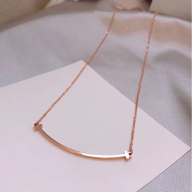 Kalung Titanium Smile Panjang Liontin 5,3 cm Polos Warna Rosegold, Gold dan Silver