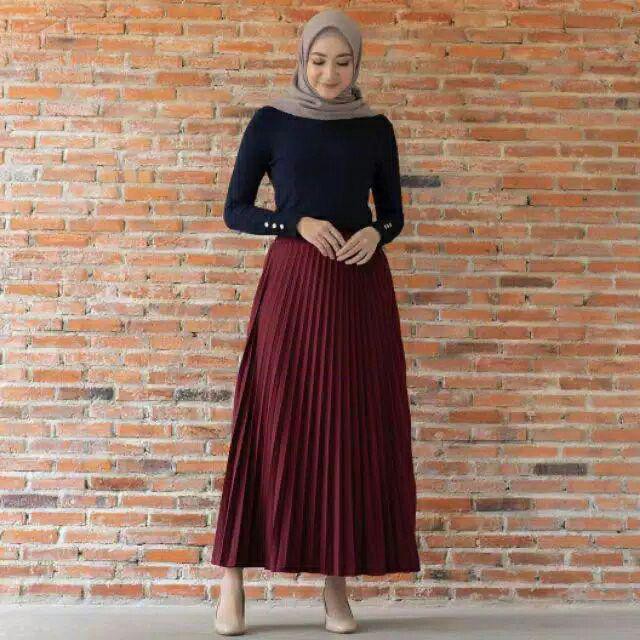 (PREMIUM) ROK PLISKET PREMIUM HUNHUNSHOP ROK WANITA PRISKET BAWAHAN MUSLIM FASHION-2