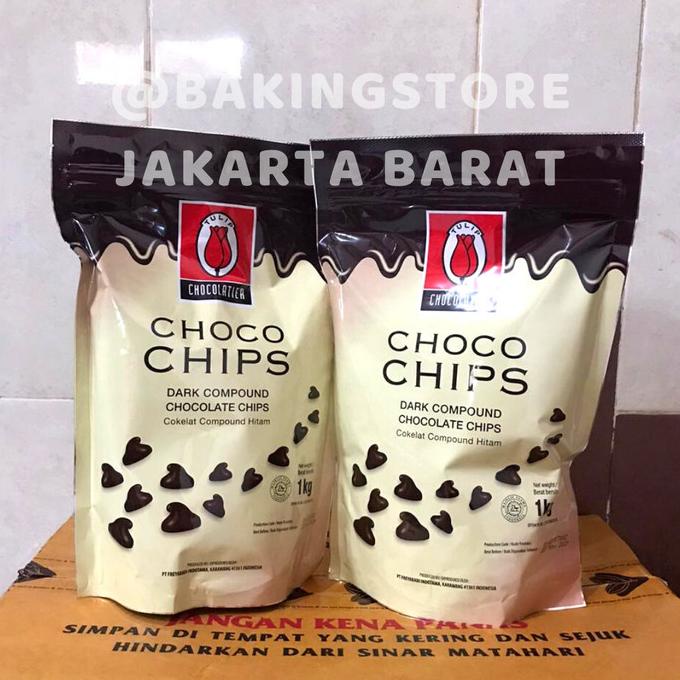 

Choco chip Dark Chocolate tulip 1Kg - chocochips dark coklat TERLARIS TERPERCAYA ORIGINAL