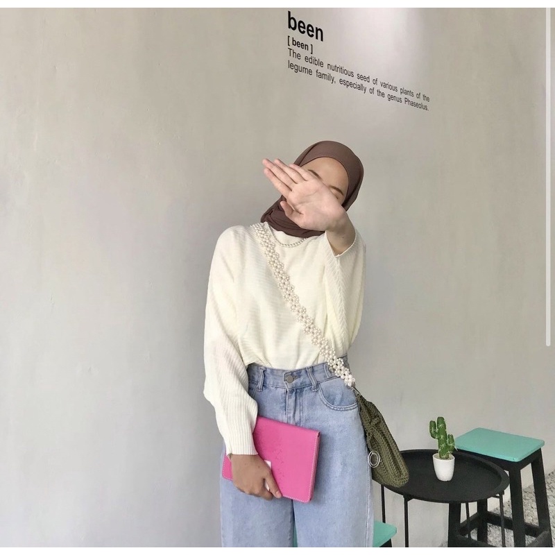 batwing sweater atasan rajut blouse rajut-Sweater white bone