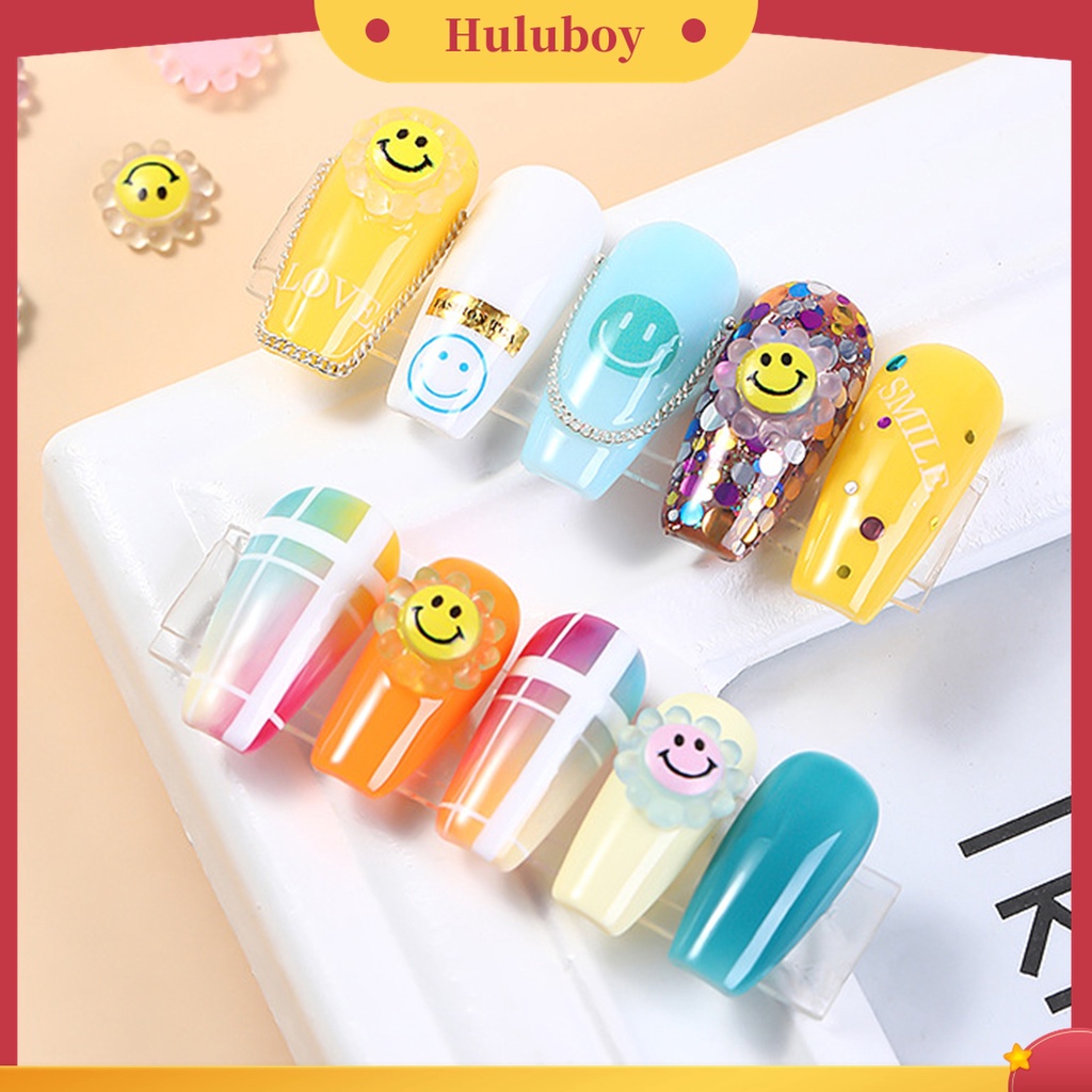 Huluboy Huluboy♡ 30pcs / Kantong Dekorasi Kuku Jari Bahan Resin Motif Smiley Sunflower Untuk Aksesoris Nail Art