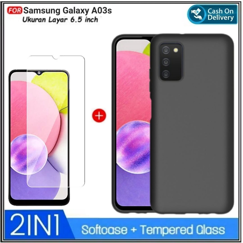 2in1 Case Samsung A03s SoftCase Premium Casing Free Tempered Glass Galaxy A03s