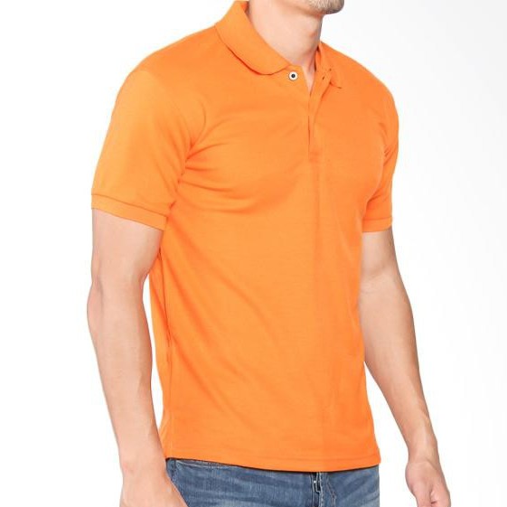 POLO SHIRT PRIA baju kaos kerah polos / kaos berkerah bahan katun lacos murah-OREN - Polo Shirt