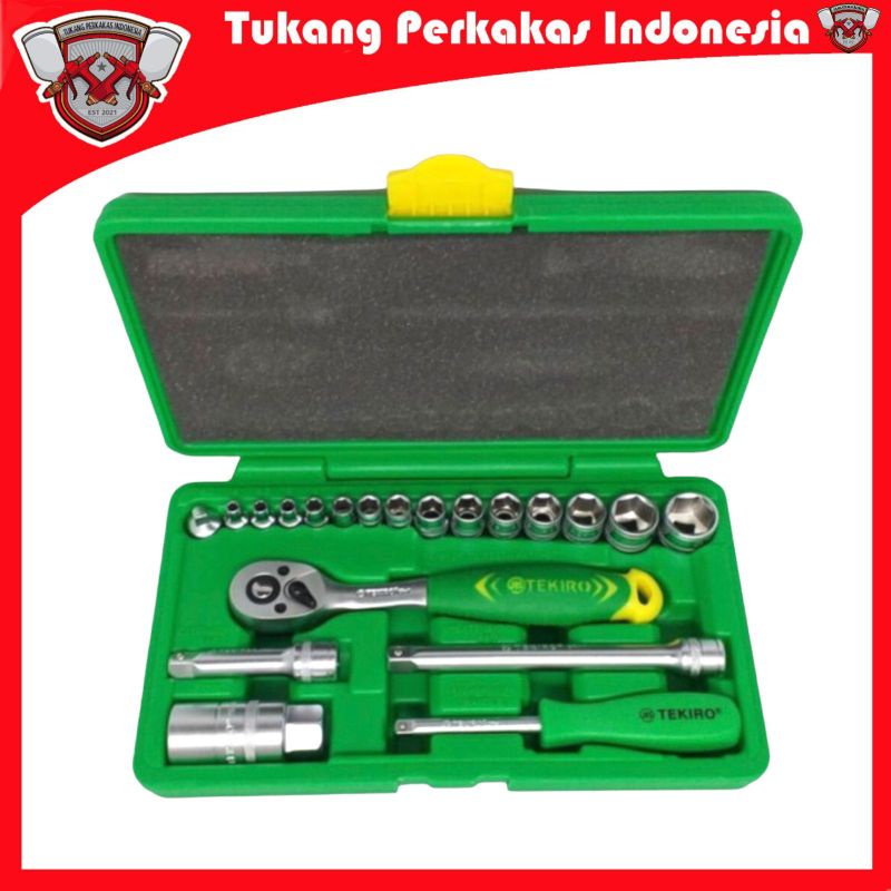 TEKIRO SOCK SET 21PCS  1/4&quot;-3/8&quot; BOX PLASTIK/ HAND SOCKET SET KUNCI SOK SOCK SOCKET 21 PCS