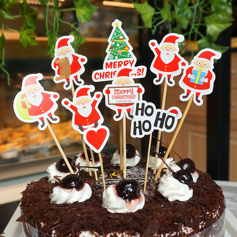 9pcs / Set Topper Kue Desain Kartun Santa Claus Bahan Kertas Untuk Dekorasi Natal