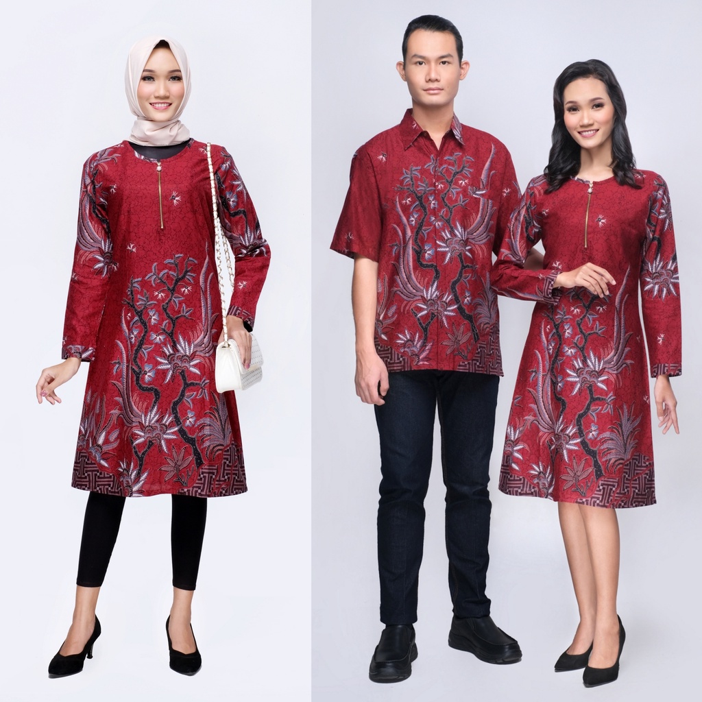 sarimbit batik dress tunik vivo daun merah