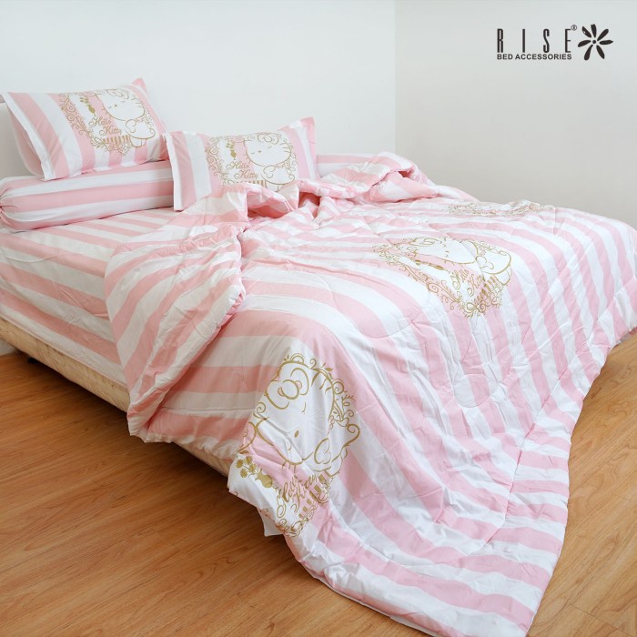 Rise Bed Cover Hello Kitty Bahan Cotton Combed Motif Ellegance