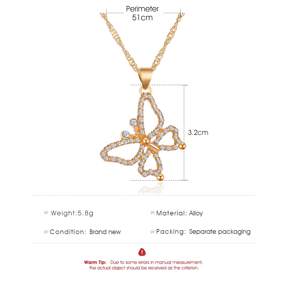Kalung Liontin Kupu-kupu Manis Rantai Berongga Zirkon Zirkon Antik Fashion Girl Aksesoris Cantik