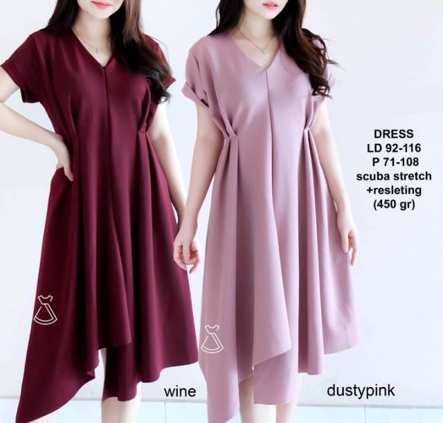 [XOXOQU] XX1507 DRESS KOREA BASIC DRESS CASUAL DRESS KANTORAN UNFINISHED CUTTING