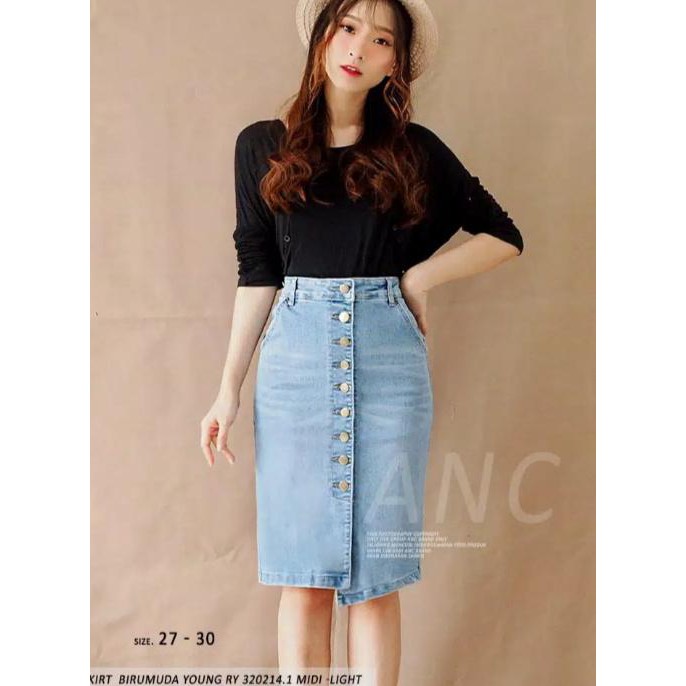 Rok Jeans Wanita Midi Jeans Import Terlaris (Uk. 27-30)