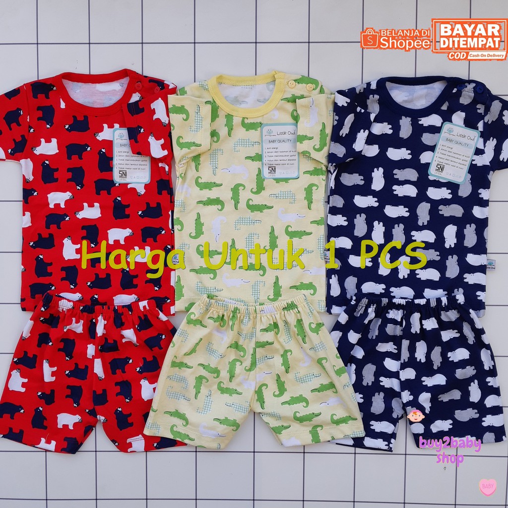 Setelan kaos celana pendek animal series colors Little Owl 3-24 Bulan 1 PCS