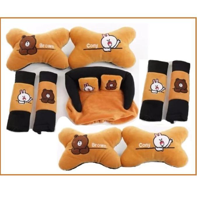 SALE BANTAL JOK MOBIL SET 9 PCS CONY BROWN LINE