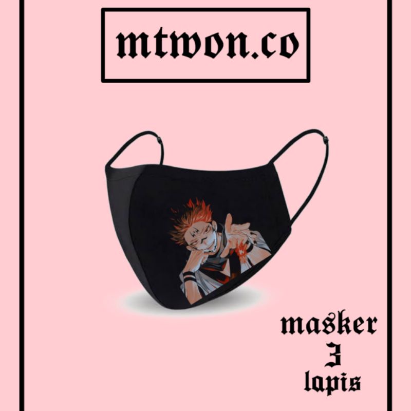 Masker ANIME man/cowo logo / black 3ply Earloop headloop / pria wanita dewasa / masker hitam kain 3 