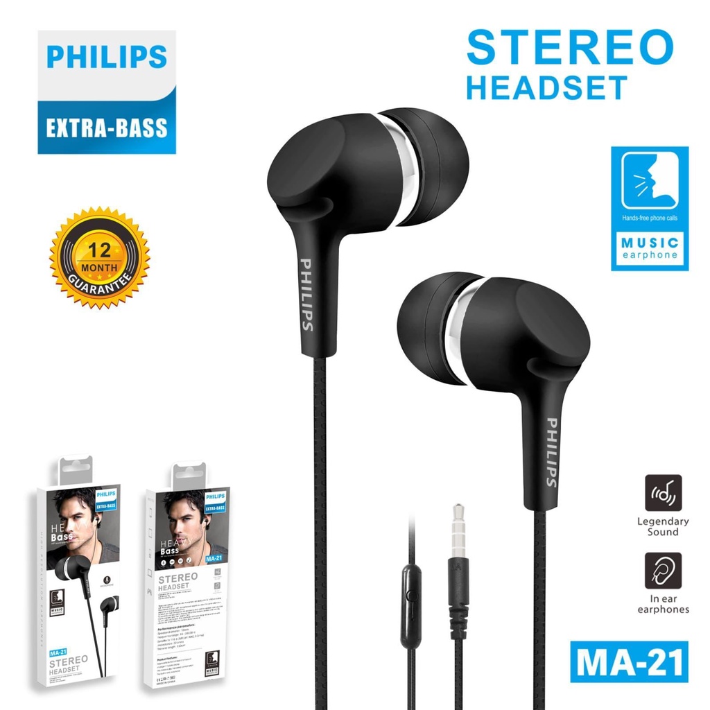 MINIGO Headset PHILIPS MA-21 EXTRA BASS Handsfree PHILIPS MA21 EXTRABASS Earphone PHILIPS MA-21 EXTRA BASS