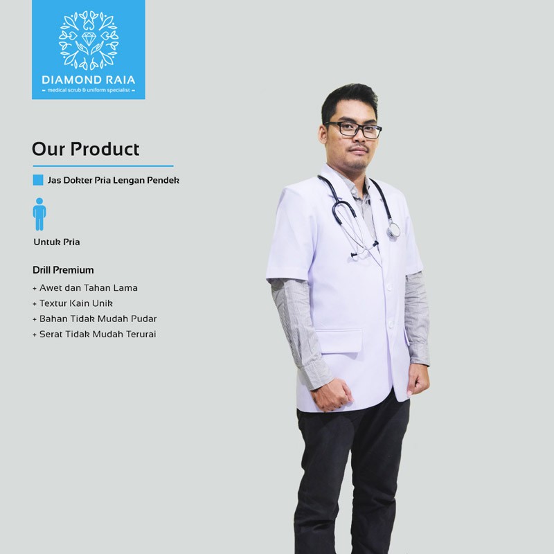 Jas Dokter Pria Lengan Pendek/ Sneli Pria/ Jas Koas Pria/ Baju Dokter Pria