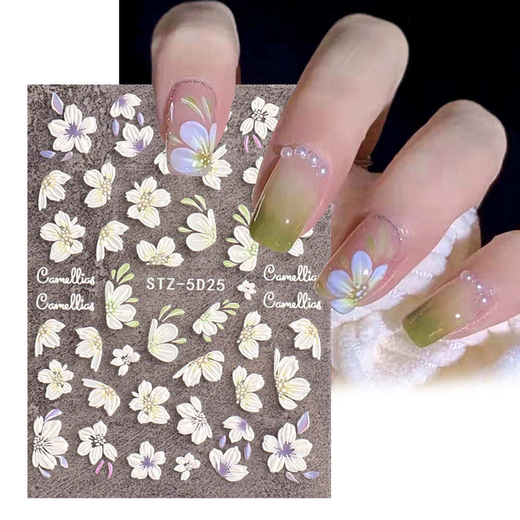 Twowood Stiker Kuku Motif Bunga Kamelia Untuk Dekorasi Nail Art DIY