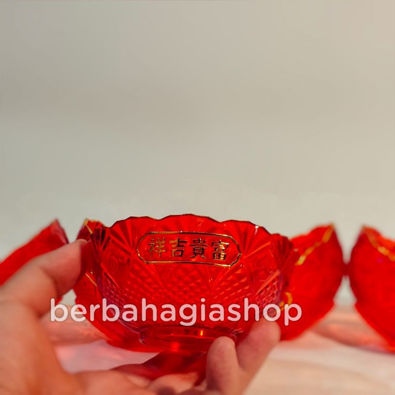 Mangkok Merah Sembahyang Bahan Kristal Impor 1 PCS