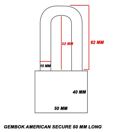 American  - Gembok Secure 50 mm Panjang - Anti Potong, Anti Acid - Strong