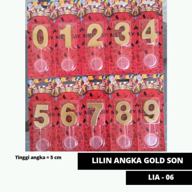 LIA 6 - Lilin Angka Ulang Tahun Gold Emas Happy Birthday SON