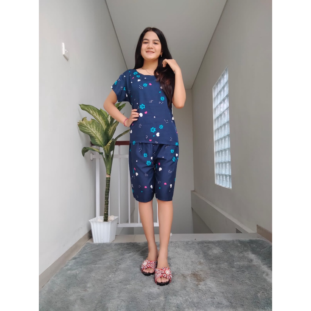 Piyama Pendek Coffee Rayon Super 03-NAVY LOVE