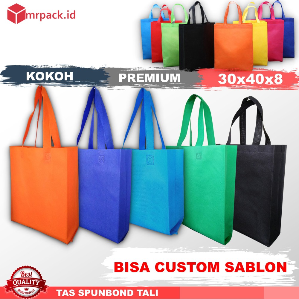 Tas Spunbond Handle 30x40x8 / Goodie Bag / Tas Kantong Kain Polos Hajat Souvenir Tebal