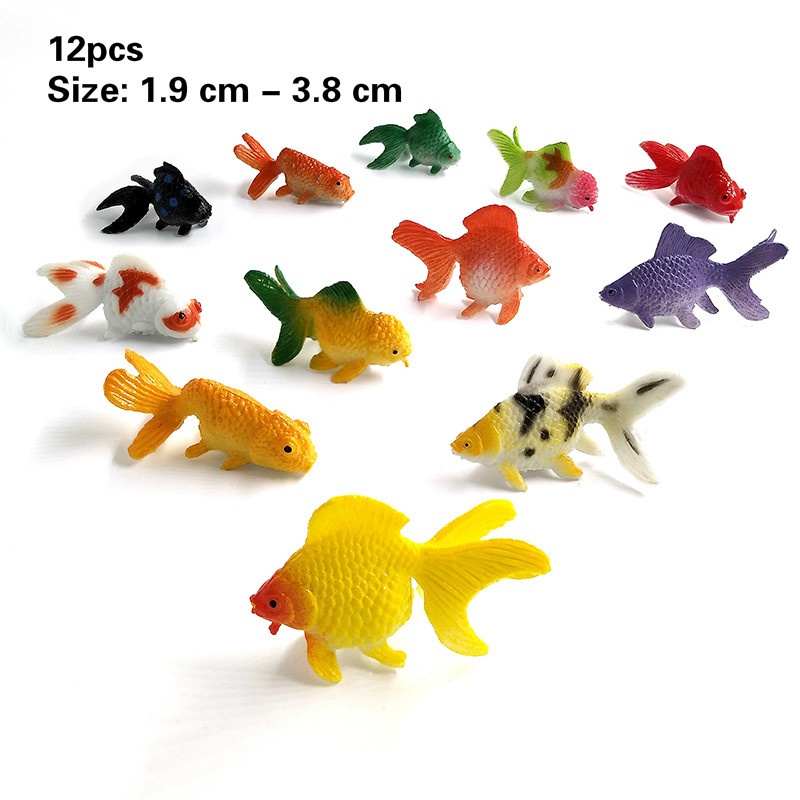 12 Pcs / set Mainan Miniatur Simulasi Hewan Ikan Mas Kawaii Untuk Taman