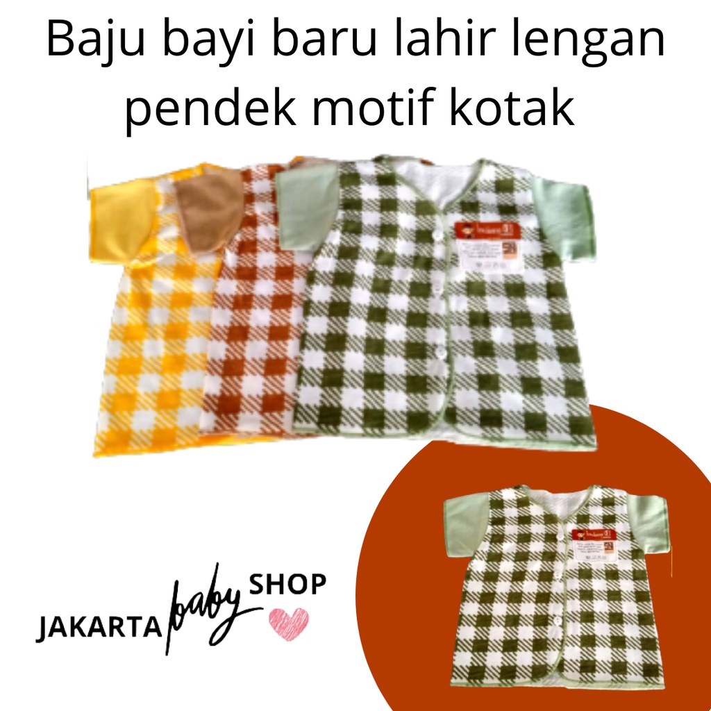 BAJU BAYI BARU LAHIR LENGAN PENDEK MOTIF KOTAK EKSLUSIF LUSIANA E ISI 1PC/6PC 652301