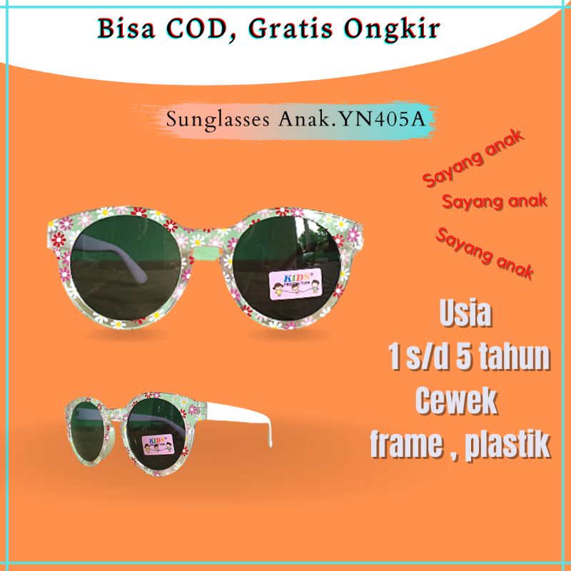 YN405A Kacamata Sunglasses Anak Wanita Cewe Cewek Perempuan Frame Plastik Lonjong Bulat Motif Bunga Usia 1-5 tahun
