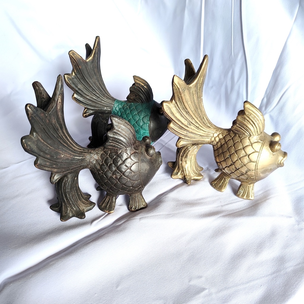 Gold Fish Vintage Koi brass | patung ikan mas koki logam kuningan
