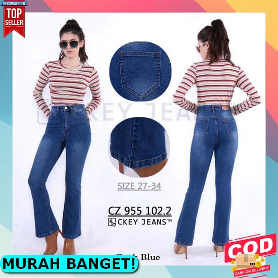 Delency Fashion - Celana Jeans Pinggang Karet Panjang Wanita Kheisya Jeans - Celana Lepis Jeans Jins