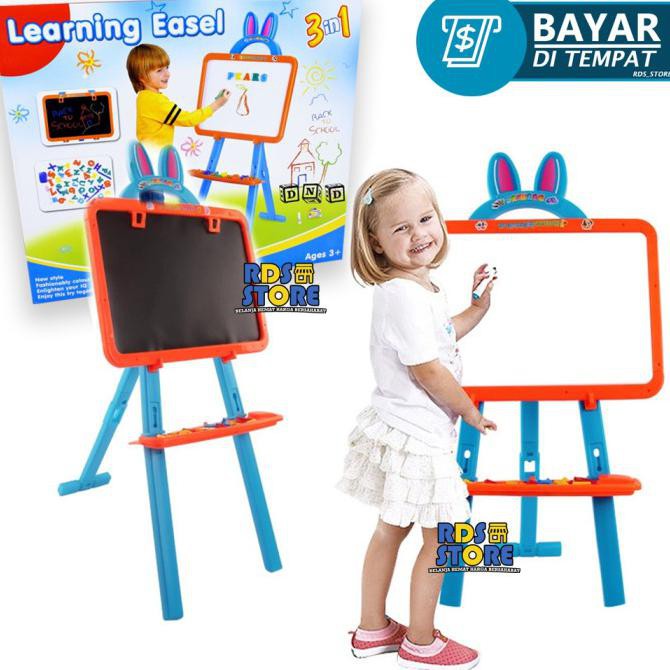 

Mainan Anak Learning Easel 3 In 1 Papan Tulis Magnet Black White Board