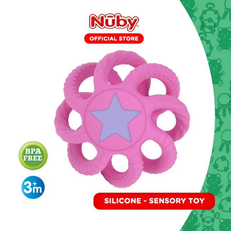 Nuby Silicone Collapsible 3m+ Mainan Sensori Anak Bola Silikon (Pink)