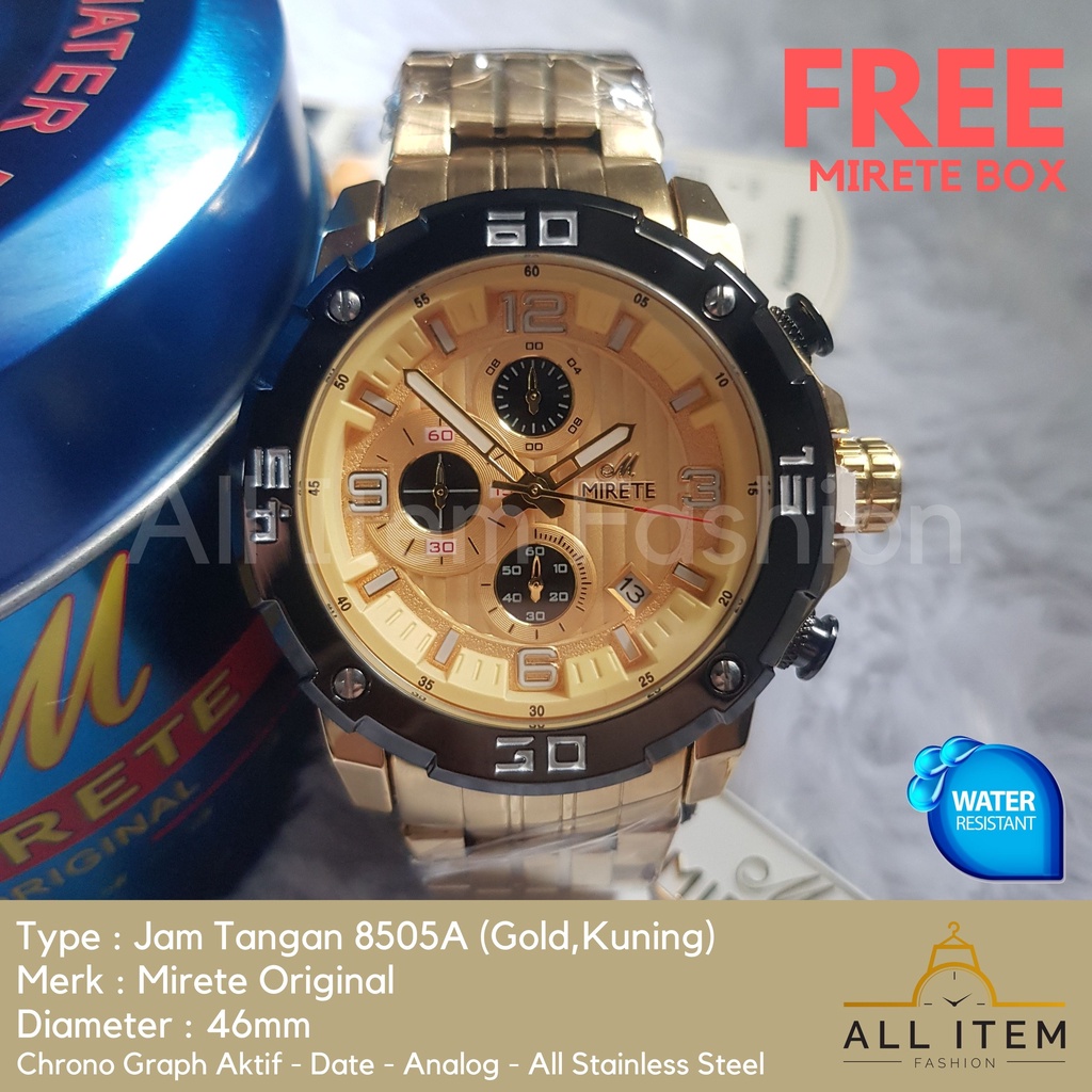Jam Tangan Chrono Rantai MIRETE 8505A / Jam Tangan Pria Anti Air ORI /Arloji / Watches (FREE BOX)