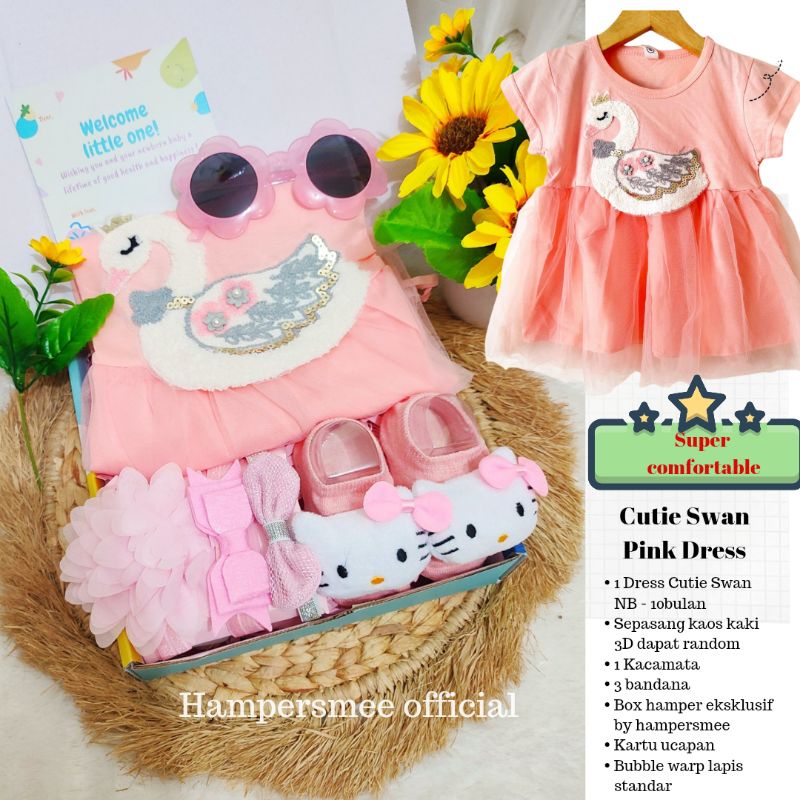 HAMPERSMEE SET PREMIUM - HAMPERS BAYI HAMPERS BABY KADO BAYI BABY GIFT HADIAH KELAHIRAN NEWBORN MURAH HEMPERS BAYI PARCEL BAYI BARU LAHIR-Cutie Swan Pink